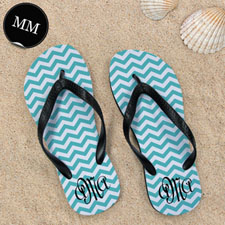 Design My Own Aqua Chevron Pattern With Personalised Name, Men Medium Flip Flop Sandals