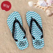 Create My Own Aqua Chevron Pattern With Personalised Name, Women Medium Flip Flop Sandals