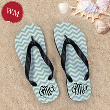 Create My Own Personalised Green Chevron Zigzag, Women's Medium Flip Flop Sandals