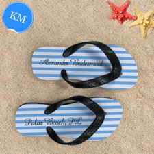 Design My Own Customizable Nautical Blue Stripes ,Kids' Medium Flip Flops