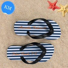 Design My Own Blue White Stripes Personalised Name, Kid's Medium Flip Flops