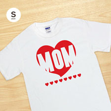 Custom Print Red Heart Mom White Adult Small T Shirt
