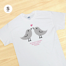 Custom Pink Love Birds White Adult Small T Shirt