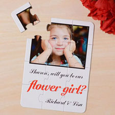 White Will You Be My Flower Girl Invitation Puzzle