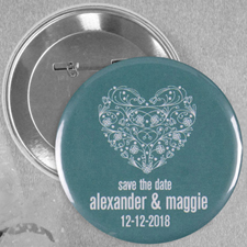 Flower Heart Wedding Personalised Button Pin, 2.25