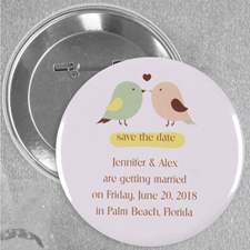 Love Birds Wedding Personalised Button Pin, 2.25