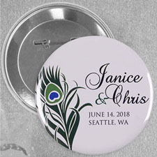 Peacock Feather Save The Date Custom Button Pin, 2.25