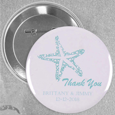 Cream Blue Sea Star Wedding Custom Button Pin, 2.25