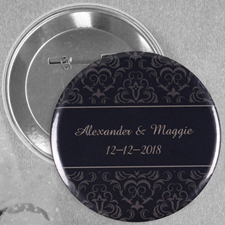 Black Damask Wedding Personalised Button Pin, 2.25