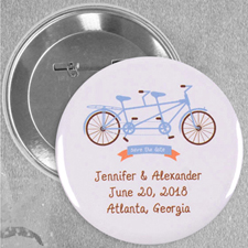 Tandem Bike Wedding Custom Button Pin, 2.25