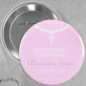 Pink Circle Baptism Custom Button Pin, 2.25