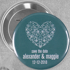 Flower Heart Wedding Personalised Button Pin, 3