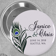 Peacock Feather Save The Date Custom Button Pin, 3