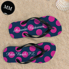Design My Own Dot Navy Pink Personalised Monogrammed, Men Medium Flip Flop Sandals
