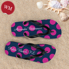 Create My Own Dot Navy Pink Personalised Monogrammed, Women Medium Flip Flop Sandals