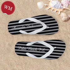 Create My Own Chic Black Stripes Pattern White Straps Women Medium Flip Flop Sandals