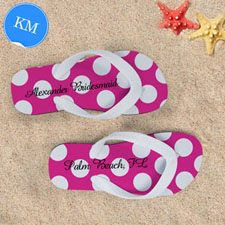 Design My Own Custom Name Bright Pink Polka Dot, Kids' Medium Flip Flops