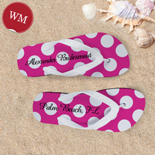 Create My Own Custom Name Bright Pink Polka Dot ,Women's Medium Flip Flop Sandals