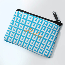 Personalised Blue Greek Key Small Coin Purse 3.5