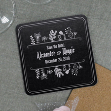 Black Vintage Personalised Wedding Cork Coaster