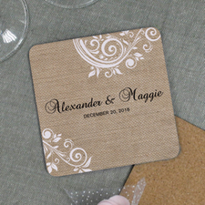 Natural White Lace Engagement Personalised Cork Coaster