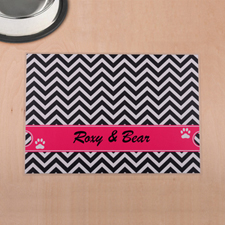 Personalised Black And Fuchsia Chevron Stripes Pet Meal Mat