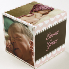 Polka Dots Baby Girl Birth Announcement Wood Photo Cube, 5 panels