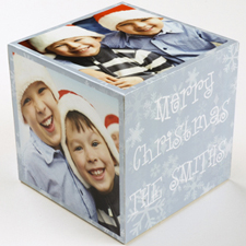 Merry Snowflake Christmas Wood Photo Cube, 5 panels