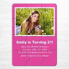 Personalised Hot Pink Sweet Sixteen Birthday Puzzle Invite