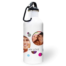 Personalised Photo Colourful Dots Three Collage Textbox Water Bottle