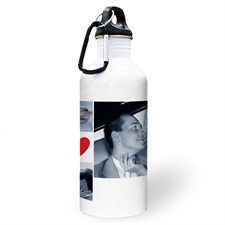 Personalised Photo Four Collage Heart Two Textbox Water Bottle