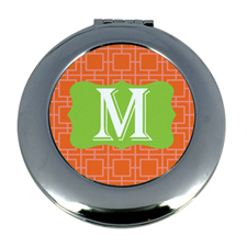 Personalised Orange Greek Key Round Make Up Mirror