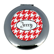 Personalised Red Hounds Tooth Round Make Up Mirror