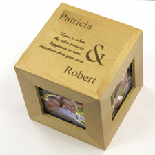 Engraved Our Love Wood Photo Cube