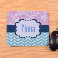 Personalised Pink Floral Aqua Chevron Mouse Pad