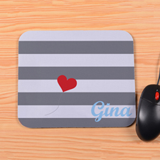 Personalised Grey Stripe Heart Mouse Pad