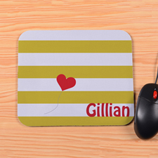 Personalised Yellow Stripe Heart Mouse Pad