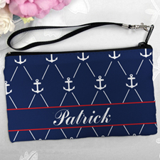 Personalised Navy White Anchor Clutch Bag 5.5