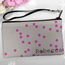 Personalised Fuchsia Natural Polka Dots Clutch Bag 5.5
