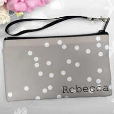 Personalised White Natural Polka Dots Clutch Bag 5.5