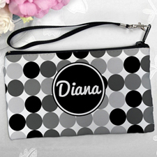 Personalised Black Grey Large Dots Clutch Bag 5.5