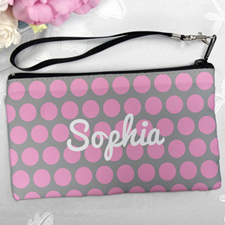 Personalised Pink Grey Large Dots Clutch Bag 5.5