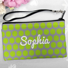 Personalised Lime Grey Large Dots Clutch Bag 5.5
