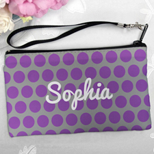 Personalised Purple Grey Large Dots Clutch Bag 5.5