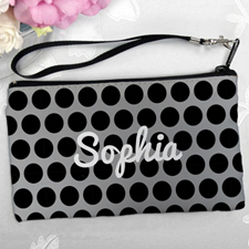 Personalised Black Grey Large Dots Clutch Bag 5.5