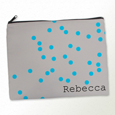 Personalised Turquoise Natural Polka Dots Large Cosmetic Bag 11