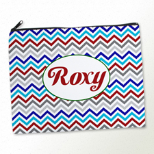 Personalised Grey Blue Red Chevron Large Cosmetic Bag 11