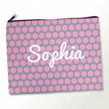 Personalised Pink Grey Polka Dots Large Cosmetic Bag 11