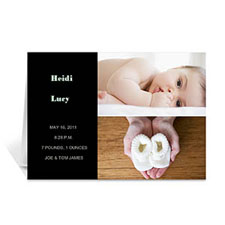 Personalised Elegant Collage Black Birth Announcement Greeting Cards