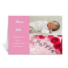 Personalised Elegant Collage Pink Birth Announcement Greeting Cards